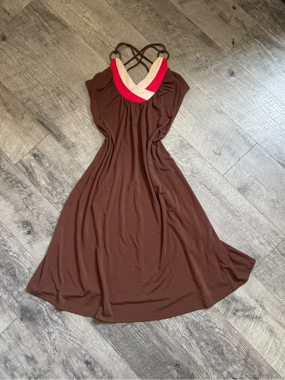 bebe Vintage Y2K  Brown V-Neck Knit Sleeveless A-Line Long Dress Spaghetti S